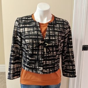 Danny and Nicole black and tan cropped tie jacket